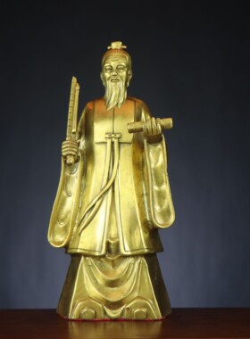 铜姜子牙神像 黄铜姜太公在此 打神鞭钓鱼摆件装饰品家居办公室