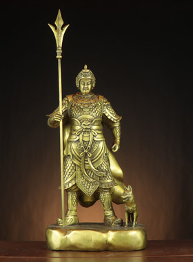 黄铜二郎神 二郎真君哮天犬天神将军 家居店铺铜神像摆件厂家批发