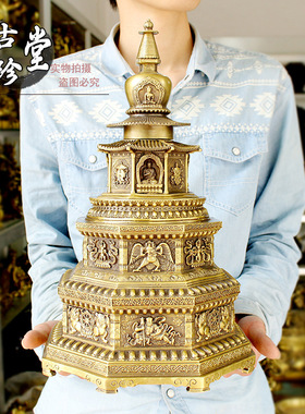 纯铜塔桌面摆件 九层八卦塔家居供奉舍利塔客厅办公室工艺品