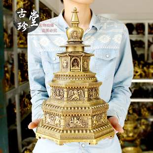 纯铜塔桌面摆件 九层八卦塔家居供奉舍利塔客厅办公室工艺品