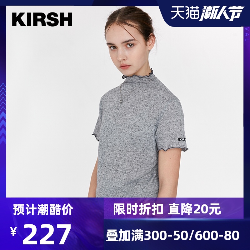 kirsh大樱桃短袖T恤中高领少女可爱韩潮显瘦学院风时尚亚麻半袖