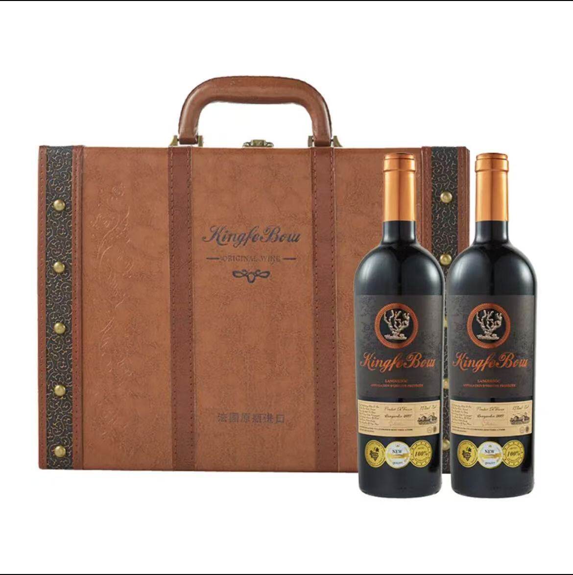法国原酒瓶进口帝菲堡KingfeBow珍藏世家干红葡萄酒礼盒750mlX2瓶