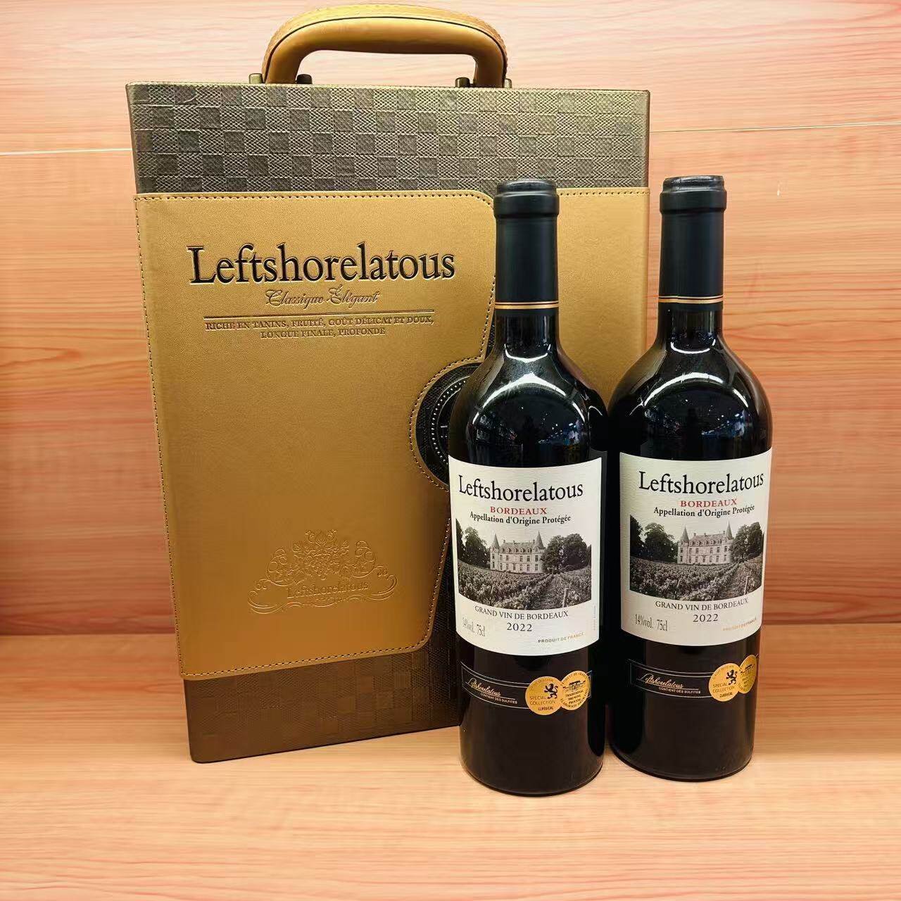 麦德龙法国波尔多原装进口左岸拉图古堡干红葡萄酒750mX2礼盒