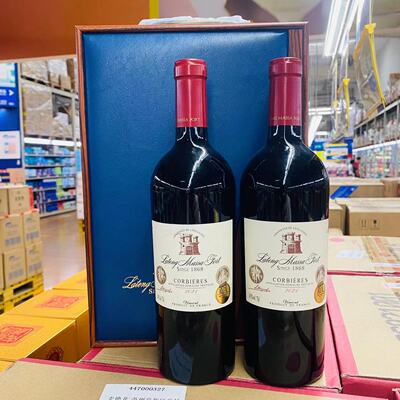 麦德龙法国原装进口拉图玛萨堡文森干红葡萄酒750mlX2支礼盒装