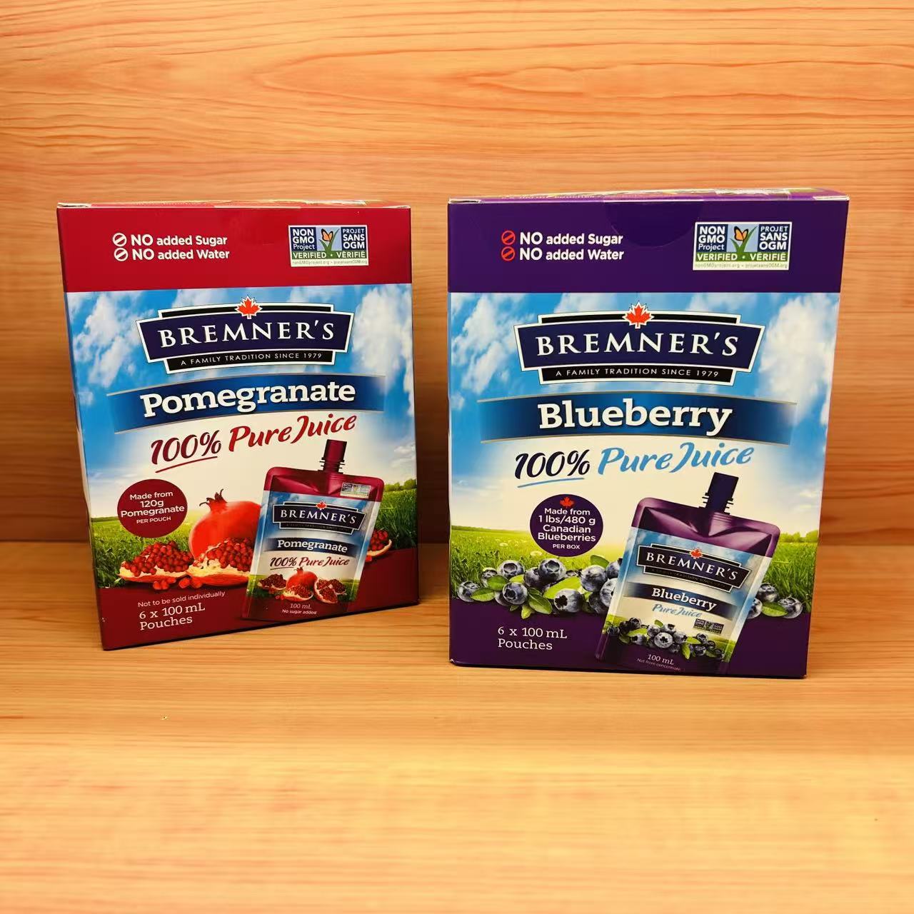 BREMNER'S 100% Pure Juice Blueberry/Pomegranate 6X100ml