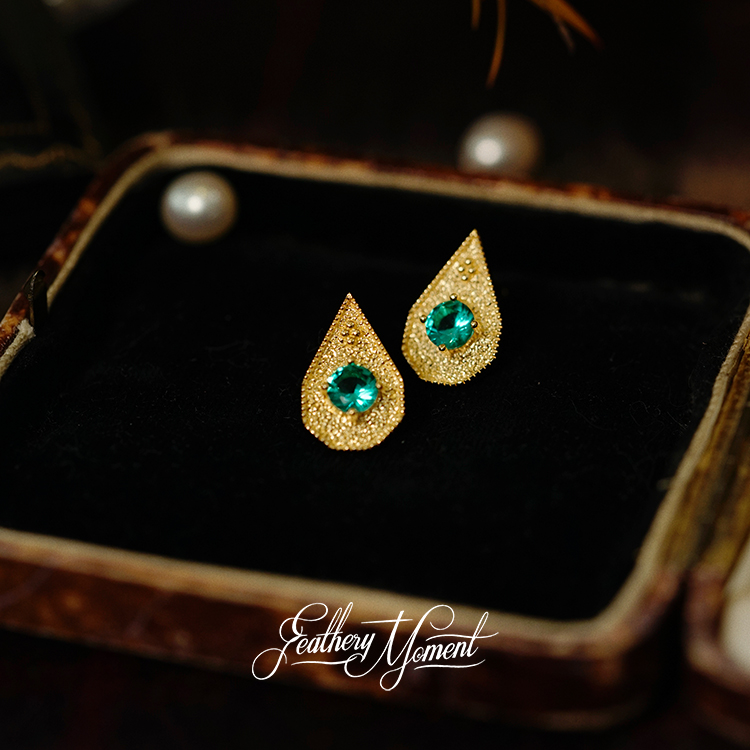 925银镀金复古女耳钉优雅时髦