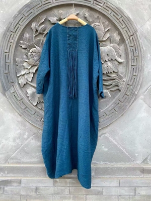 交织亚麻袍子长款连衣裙2025春夏新款女大码个性慵懒文艺休闲长裙