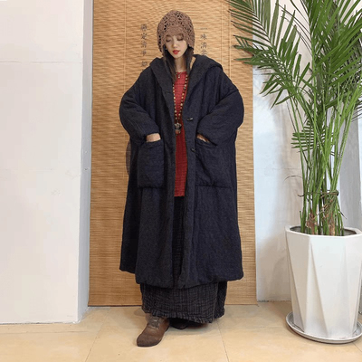 高端亚麻棉大衣保暖连帽