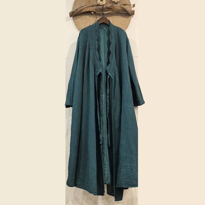 复古风亚麻长款风衣女系带开衫外套禅意风复古文艺长袍2026新款