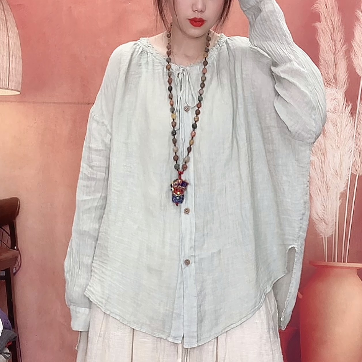 亚麻衬衫2026夏季新款女个性慵懒长袖防晒宽松休闲百搭设计感上衣