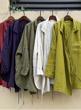 高订款纯亚麻开衫女2024秋冬新款高端休闲宽松大码个性衬衫外套