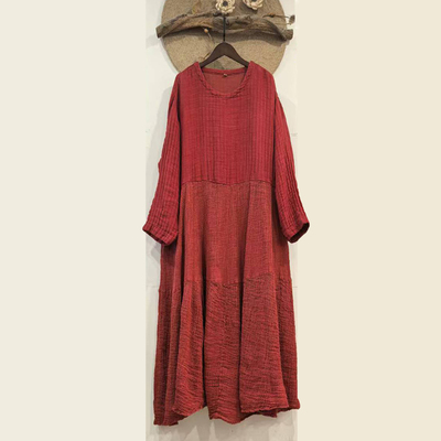 亚麻连衣裙女长袖宽松遮肉显瘦蛋糕裙摆复古文艺2026新款