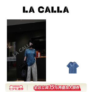 沈球球LA CALLAR  【蓝喜鹊】新中式蓝色圆领百搭短袖T恤YY836
