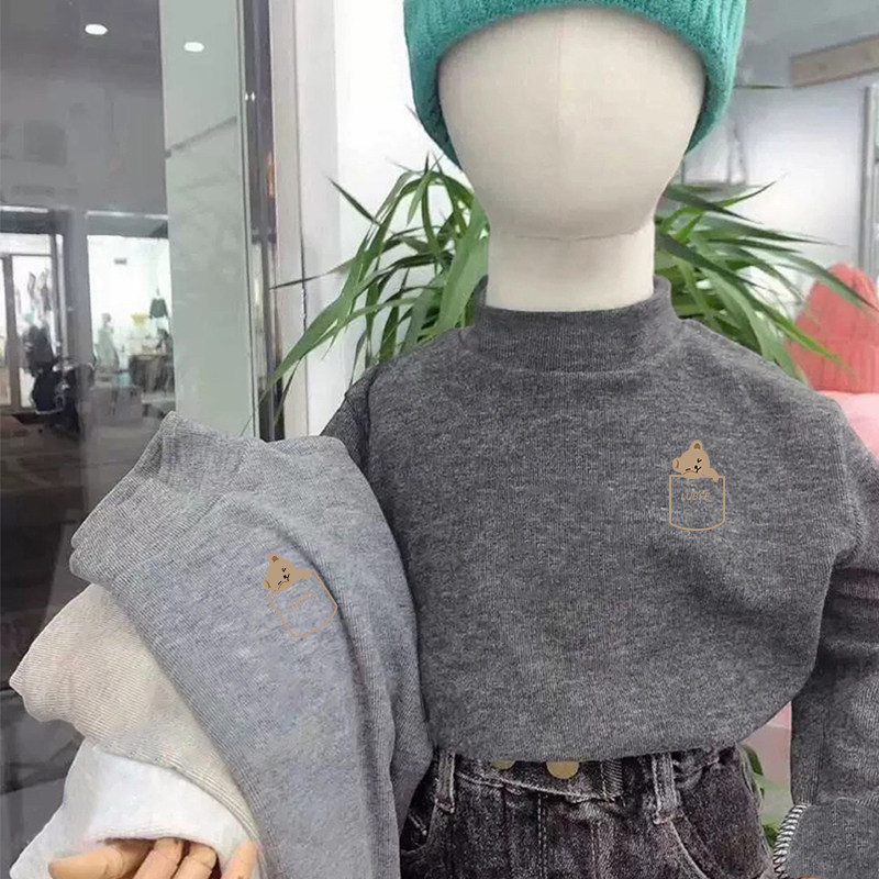 男女童休闲半高领德绒儿童可爱内搭长袖T恤保暖上衣秋冬季打底衫