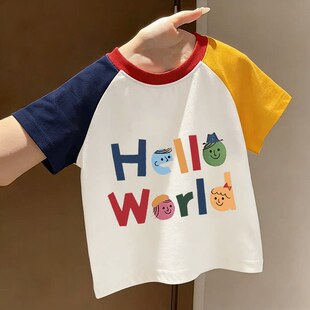 卡通 男女童插肩上衣潮短袖 2026宝宝洋气新款 可爱纯棉印花T恤夏季