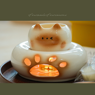 礼盒香砖暹罗猫可爱香薰蜡烛蜡块女生生日礼物闺蜜 猫爪香薰炉