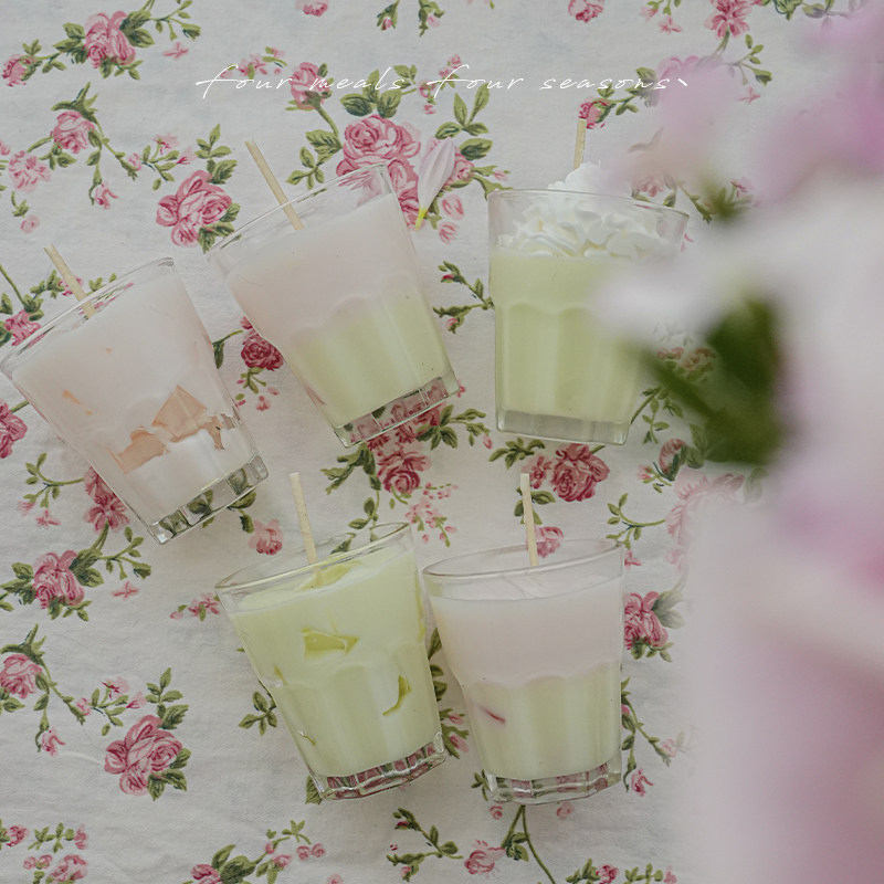 《樱樱怪》饮品香薰蜡烛樱花配色粉绿仙气奶茶迷你杯小众高级礼物