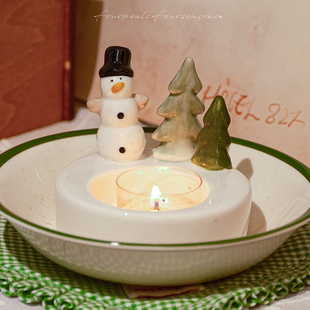 素 香薰蜡烛礼盒生日礼物圣诞节创意送女生圣诞主题元 雪人烛台