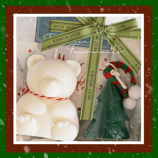 礼物节日小熊 香薰蜡烛礼盒圣诞树挂件小熊送礼套装 初雪热咖啡