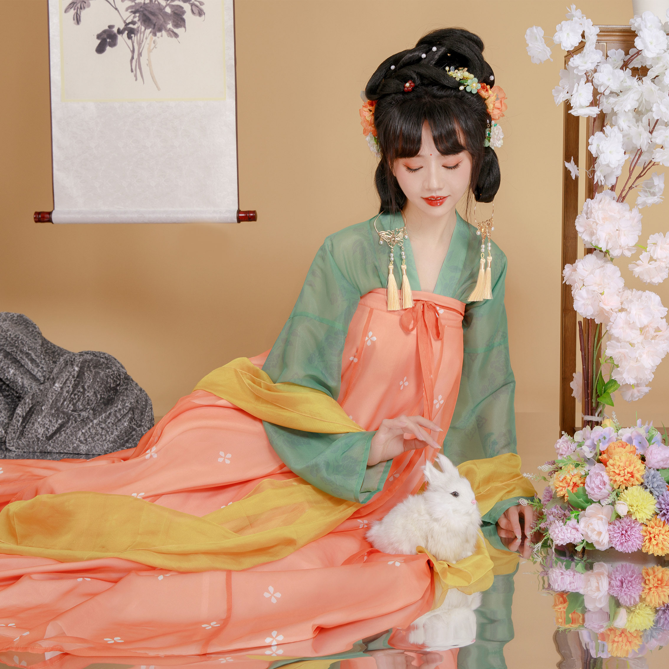 九袂原创汉服琼花瑶唐制 一片式齐胸破裙春夏季