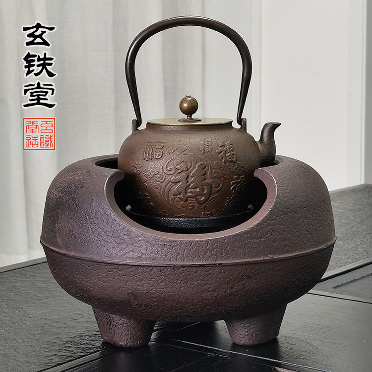 加大号伍德炉子火钵木炭火盆铁壶烧水烧火烧柴加厚软装复古生铁