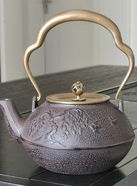 三湾戏莲咖铁壶铸铁泡茶壶烧水壶煮茶手工铁茶壶煮水壶加厚铜把盖