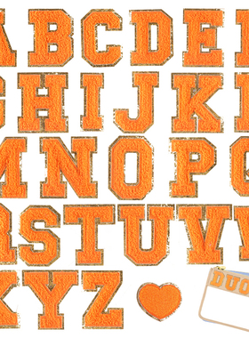 新款橙色英文字母毛巾绣刺绣补丁贴儿童衣服装饰百搭diy熨烫布贴