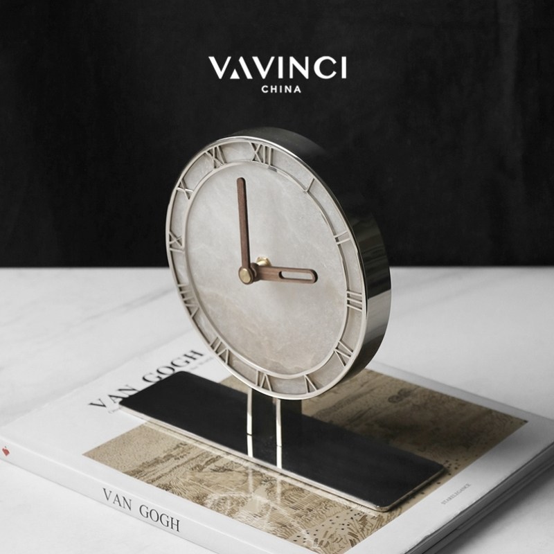 轻奢创意高级台式桌面玉石时钟样板间床头柜电视柜水晶石英钟摆件,家居饰品,座钟,淘宝优惠券,粉丝福利购,淘宝优惠卷