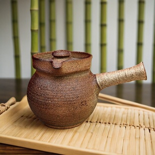 云南土陶罐大理粗陶烤茶罐带盖国风全手工新款柴烧炕茶罐耐火泥料