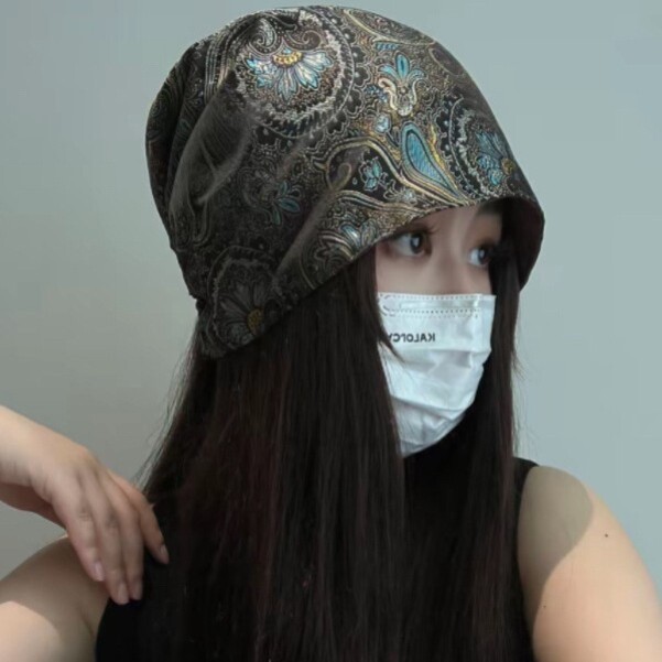 堆堆帽女子双面佩戴复古2025秋冬季扎染慵懒大头围包头帽子显脸小