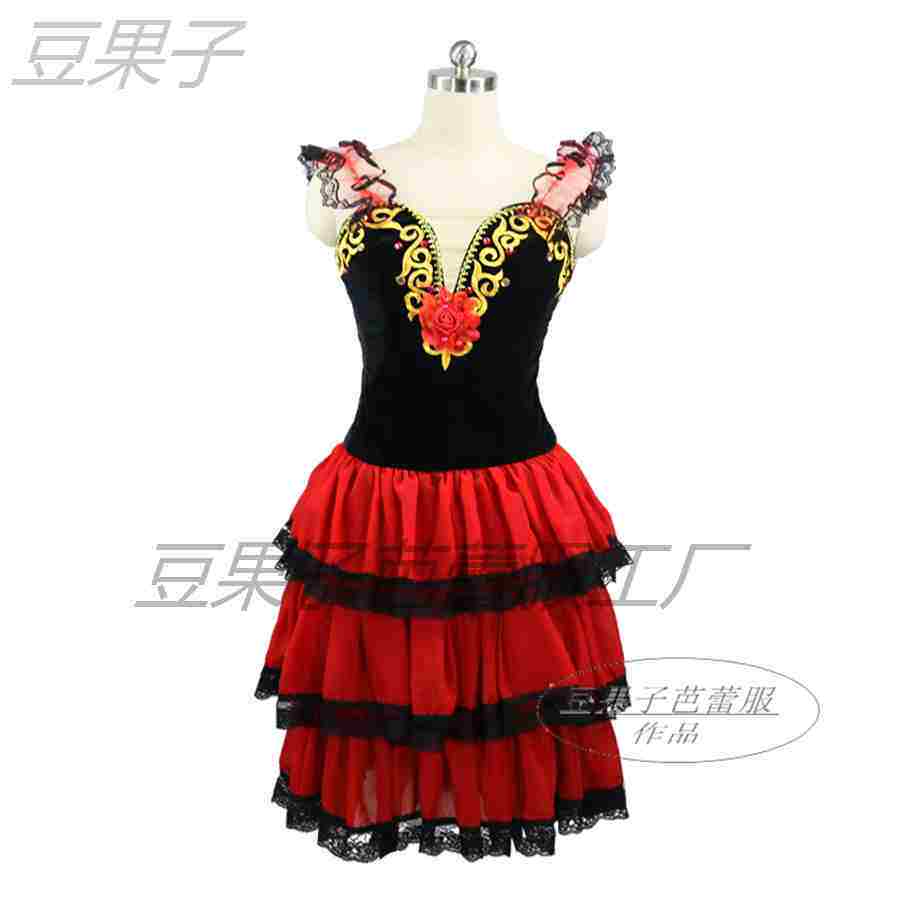 经典芭蕾舞钟型长裙黑红色西班牙风格专业芭蕾舞表演出比赛服装