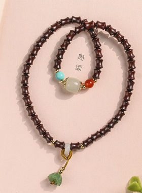 原木匠小叶紫檀木女士手链老型桶珠复古双圈手腕手串竹节款式文玩