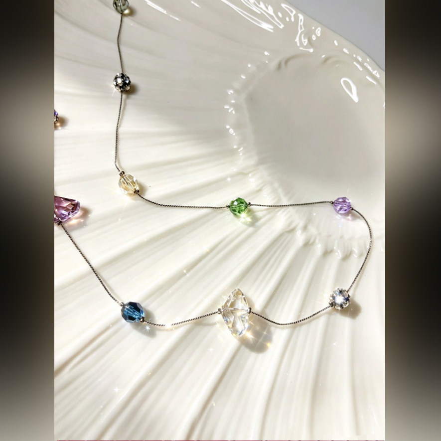 韩系复古彩色水晶长款毛衣链 氛项链