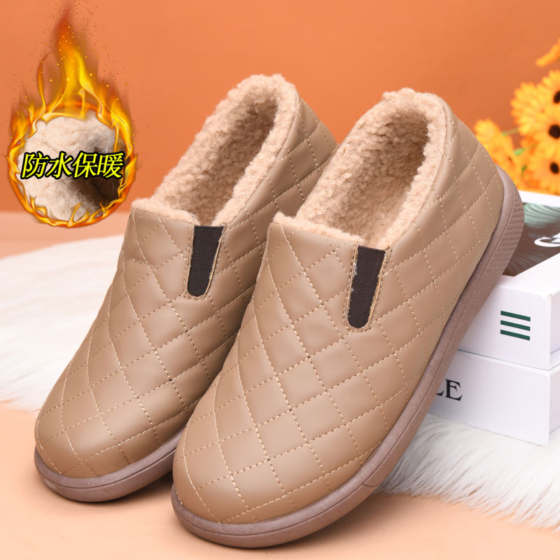 加绒加厚保暖防水皮面老北京布鞋女棉鞋豆豆鞋防滑妈妈鞋懒人鞋
