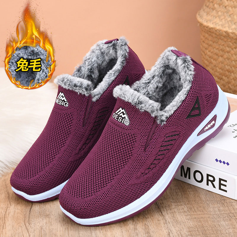 冬加绒保暖中老年妈妈棉靴防滑软底二棉鞋轻便一脚蹬老北京棉鞋女