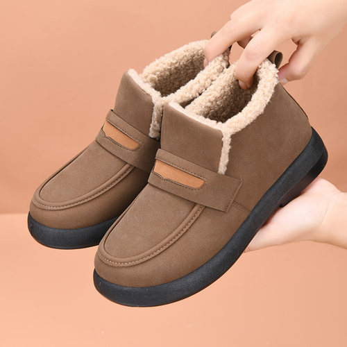 冬季加绒保暖豆豆鞋中老年平底加厚短靴老北京棉鞋女妈妈防滑软底