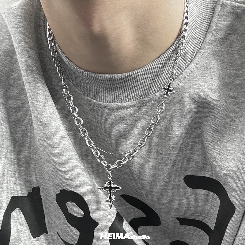 十字架吊坠男士项链百搭男款潮流男生嘻哈小众高级感痞帅链子配饰