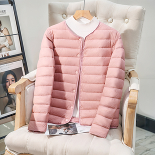 秋冬无领糖果色小棉衣女超短款修身轻薄羽绒棉服圆领棉袄外套加厚