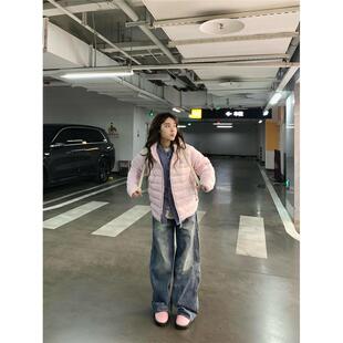 排骨粉色羽绒服女冬季轻薄款2025新款短款白鸭绒连帽保暖修身外套