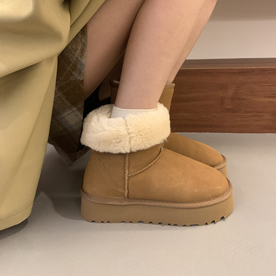 厚底增高皮毛一体雪地靴女2025冬新款时尚毛毛鞋加厚保暖套筒棉鞋