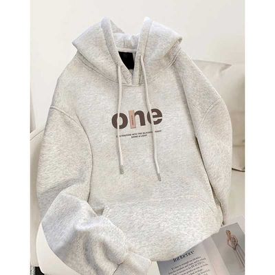灰色连帽卫衣女秋冬加绒加厚宽松显瘦上衣外套2025年新款爆款长袖