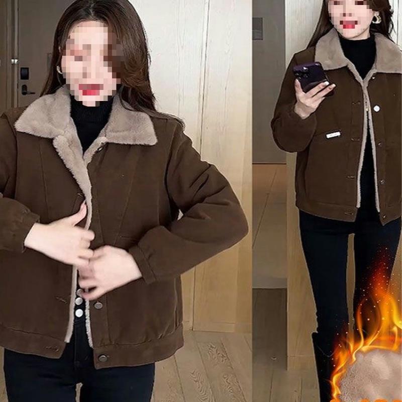 加绒加厚派克棉服女冬季新款时尚休闲百搭妈妈保暖棉衣棉袄短外套