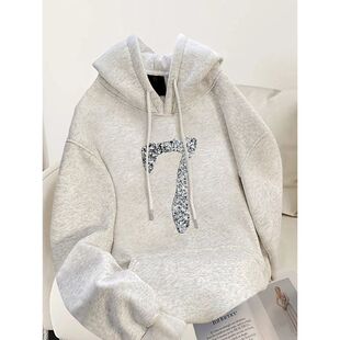 灰色连帽卫衣女秋冬2025年新款爆款宽松oversise上衣加绒加厚