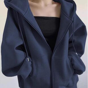 山东即墨卫衣银狐绒连帽开衫外套女新款初春秋季加绒加厚上衣