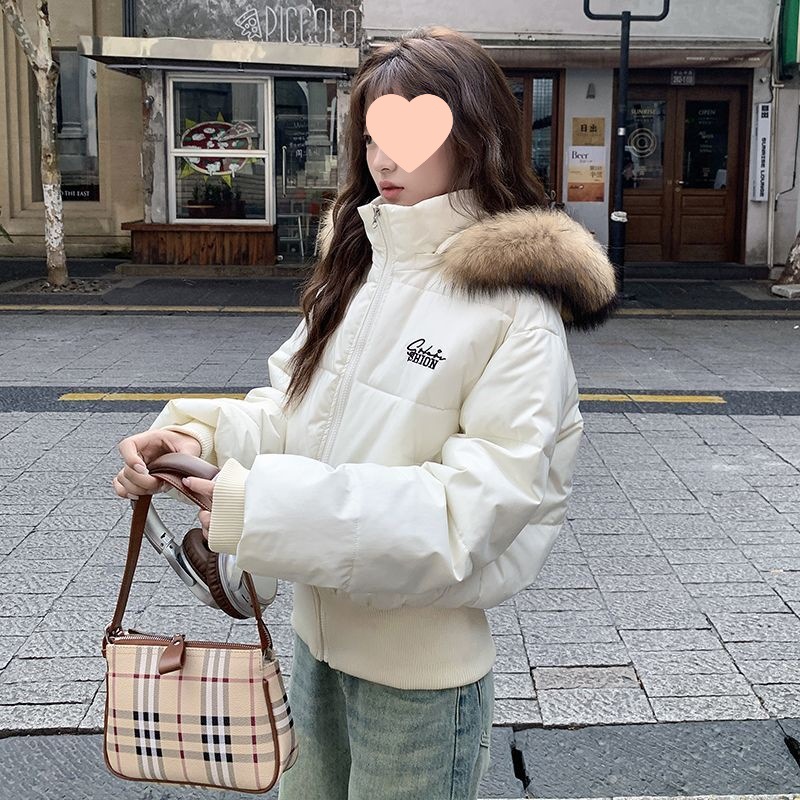 美式冬季短款毛领棉服女2025新款收腰显瘦设计感棉衣棉袄外套