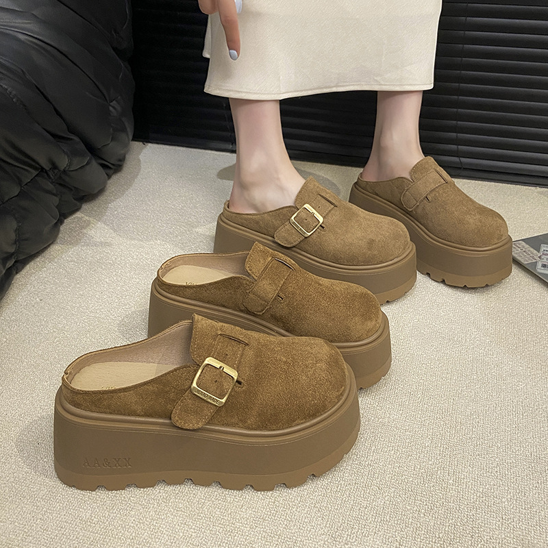 小个子厚底增高松糕勃肯鞋女2025春秋季外穿新款包头半拖鞋