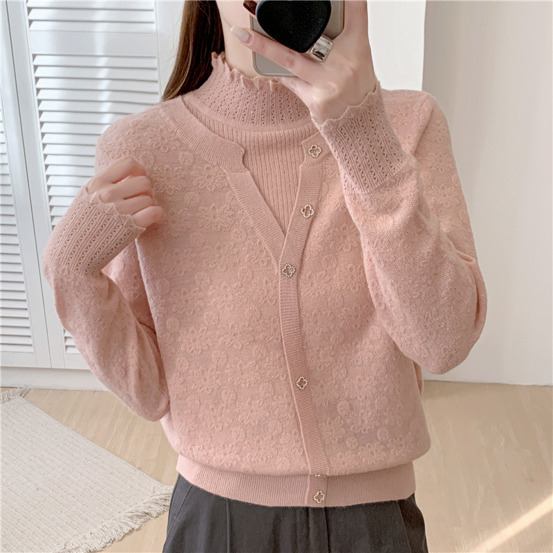 毛衣女款2025新款冬季内搭气质假两件上衣女时尚洋气半高领针织衫