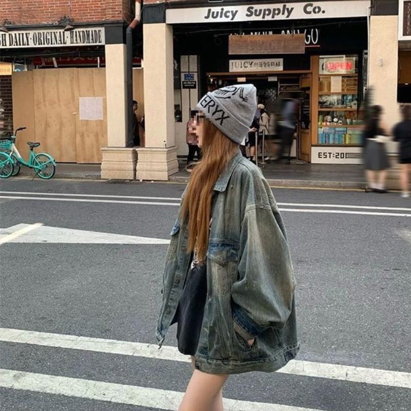 秋季牛仔外套女新款美式复古休闲宽松慵懒风夹克上衣