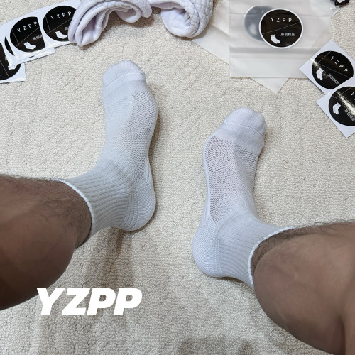 纯棉网眼菱格运动袜男士加厚冬
