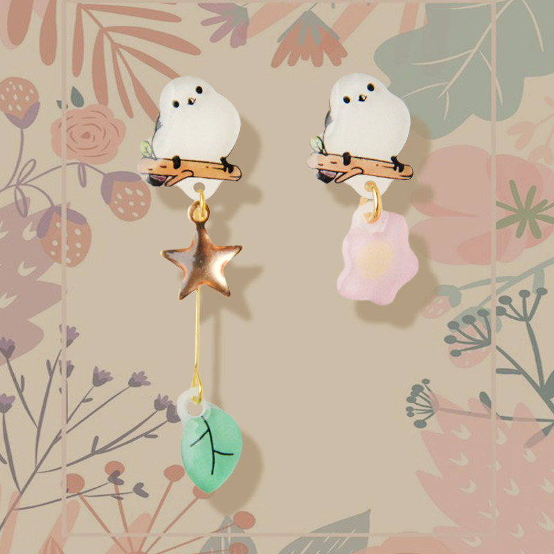 肥啾耳钉银喉长尾山雀耳环可爱甜美萌花叶耳坠银针耳夹长短不对称,饰品/流行首饰/时尚饰品新,耳环,淘宝优惠券,粉丝福利购,淘宝优惠卷